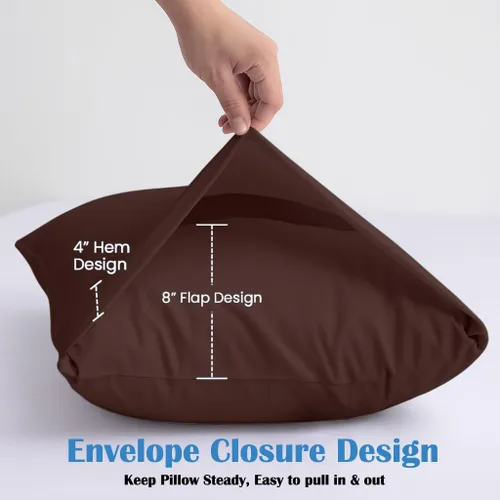 Vista 4 de Comfort Beddings Juego de 4 fundas de almohada estándar, 100% algodón orgánico, 600 hilos, fundas de almohada de algodón marrón de alta calidad