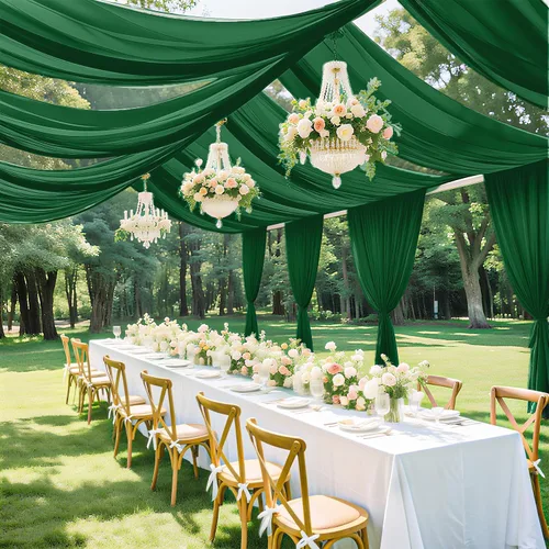 Vista 3 de Cortinas de techo verdes para cortinas de boda para techo, tela drapeada, 2 paneles de 5 x 20 pies, cortinas de tela para cortinas de arco de boda
