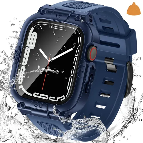 Vista 15 de Goton Estuche impermeable 3 en 1 con correa para Apple Watch con protector de pantalla de vidrio templado incorporado de 40 mm, cubierta frontal