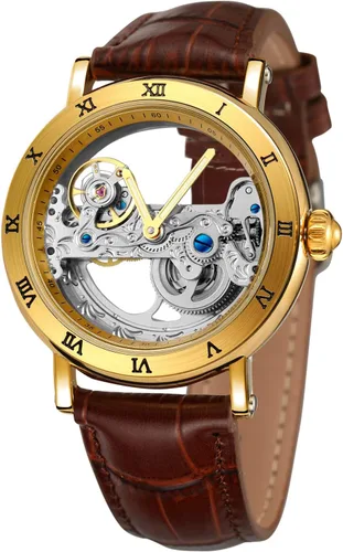 Vista 9 de FORSINING Reloj de esqueleto con correa de cuero genuino de estilo popular Movt automático de lujo para hombre Negro y blanco