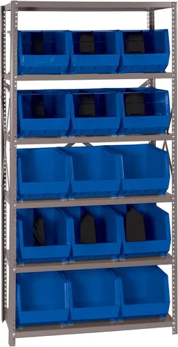Vista 213 de Quantum QSBU-245BK Heavy Duty Shelving Unit with (7) Shelves and (24) QUS245 Black Bins for Garage Warehouse Storage Distribution 400 lb Load