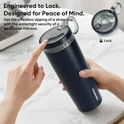 Vista 10 de KISSKIND Leakproof Iced Coffee Tumbler 20 oz, Insulated Ceramic Lined Cup Iced Coffee All Day, Leakproof, Ceramic-Lined Interior, Bag-Safe