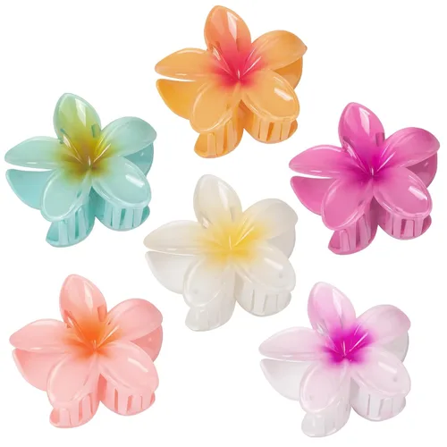 Vista 8 de Paquete de 6 pinzas para el pelo de flores para mujeres, pinzas de hibisco hawaiano, bonitos accesorios para el cabello, regalos para mujeres y niñas
