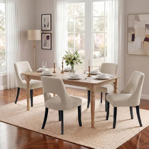 Vista 14 de UVV Juego de 2 sillas de comedor de madera, sillas de comedor modernas de mediados de siglo tapizadas en tela para cocina y comedor, silla de cena