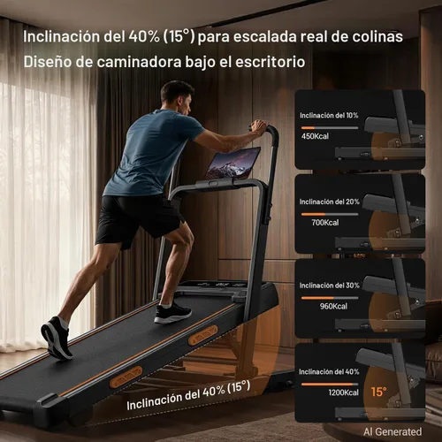 Vista 3 de CURSOR 40% Incline Treadmill with 15" Deck Height & Extended Handle Bar Negro profundo