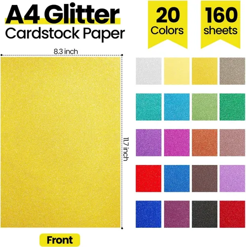 Vista 2 de Zhanmai 160 hojas de cartulina con purpurina, 20 colores, papel grueso con purpurina para el regreso a la escuela, suministros para manualidades