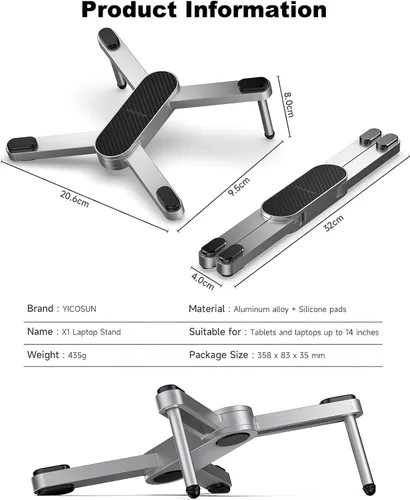 Vista 7 de YICOSUN New Concept - Soporte ergonómico ajustable de aluminio para MacBook Pro/Air de hasta 15.6 pulgadas, soporte de computadora plegable