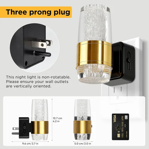 Vista 5 de Luz nocturna LED enchufable a la pared, paquete de 2 luces nocturnas acrílicas con brillo ajustable de 0-100 lúmenes, luz nocturna enchufable