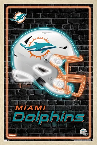 Vista 7 de Trends International NFL Miami Dolphins - Póster de pared con casco neón 23, 22.4 pulgadas de largo x 14.7 pulgadas, versión enmarcada en madera