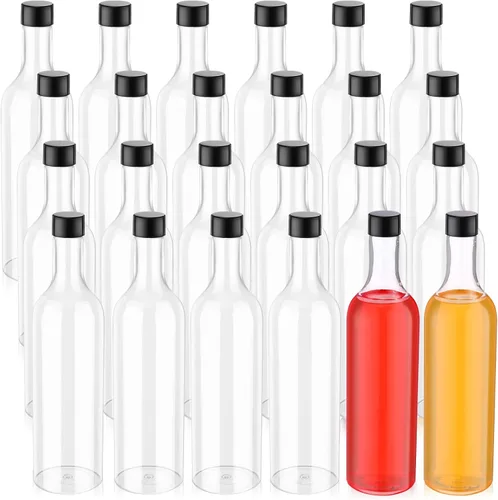 Vista 10 de Patelai 24 botellas de vino de plástico con tapas de 11 onzas de cuello largo, botellas de plástico de cuarto de galón con tapas de rosca