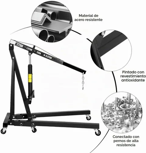 Vista 6 de Goplus - Grúa plegable para motor con capacidad para 2 toneladas, plataforma elevadora, para taller, de acero resistente y 6 ruedas de hierro