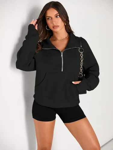 Vista 2 de AUTOMET Womens Sweatshirts Half Zip Cropped Pullover Fleece Quarter Zipper Hoodies Fall outfits Clothes Thumb Hole