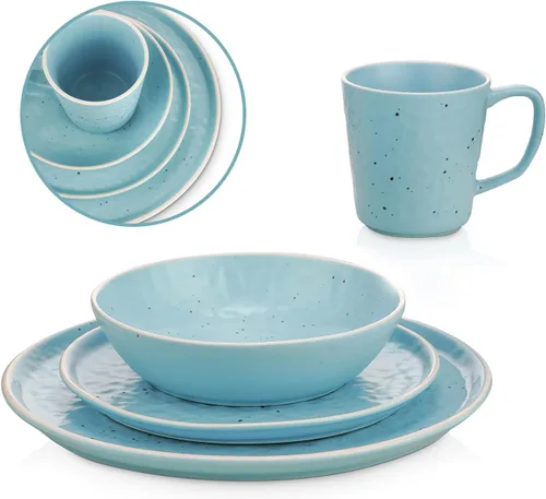 Vista 8 de Stone Lain Elena Stoneware - Juego de vajilla redonda de 16 piezas, color azul, 16 piezas, servicio para 4