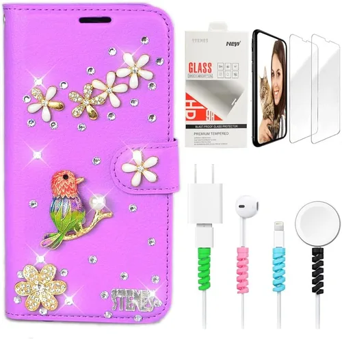 Vista 12 de Bling SSBLDwSPCPSeries-20 - Funda de piel con tapa y protector de pantalla y cable