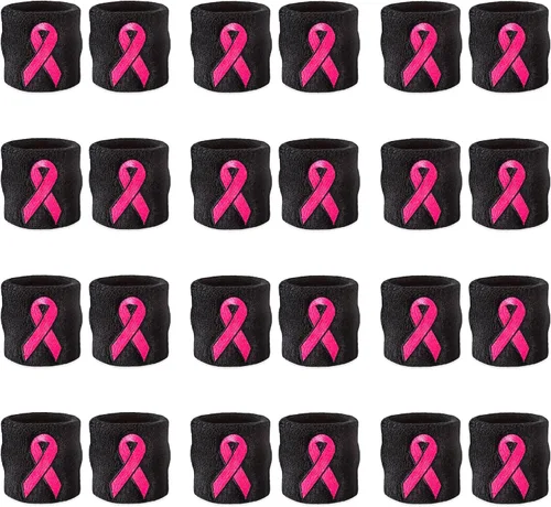Vista 6 de Suddora Pulseras de cinta rosa - Bandas para el sudor a granel para concientizar el cáncer de mama Negro - 1 par (paquete de 2)
