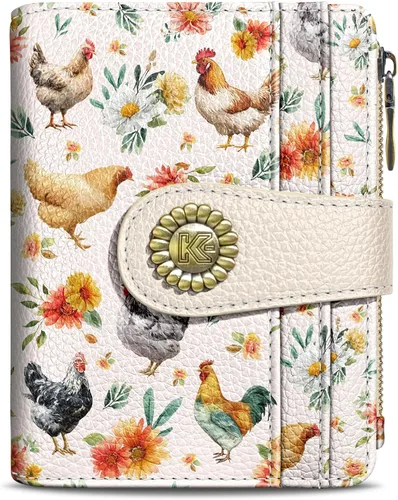 Vista 28 de Kelvoris Cartera pequeña Rfid para mujer, plegable, con cremallera, bolsillo para monedas, piel sintética, compacto, para tarjetas de crédito