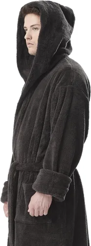 Vista 2 de Arus Bata de forro polar para hombre, bata de baño turca larga con capucha