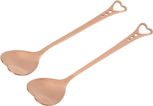 Vista 10 de Pssopp 2 cucharas de postre de café, diseño en forma de corazón, cuchara de metal para agitar, té, postre, bebidas, helado, Oro, Moderno