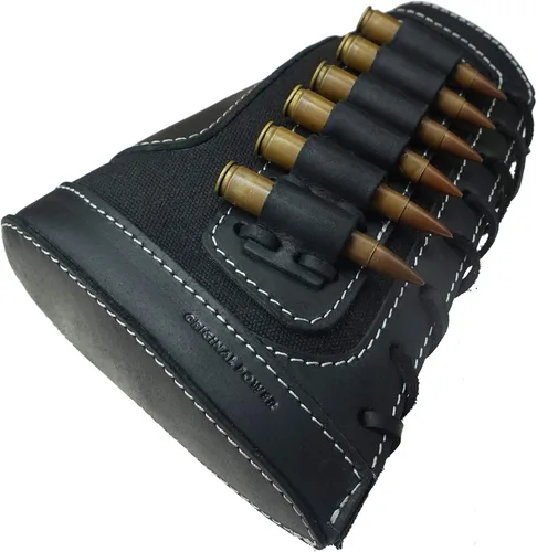 Vista 3 de Cartucho de culata de cuero para rifles calibre 12 o calibre .30-30 .308 Caza bolsa de munición bolsa de bolsa de bolsa de mano derecha escopeta