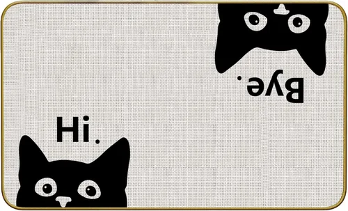 Vista 8 de Mingnei Hi Bye Cat Welcome Felpudo – Tapete para puerta de entrada de cocina en el hogar, divertido tapete negro para amantes de los gatos