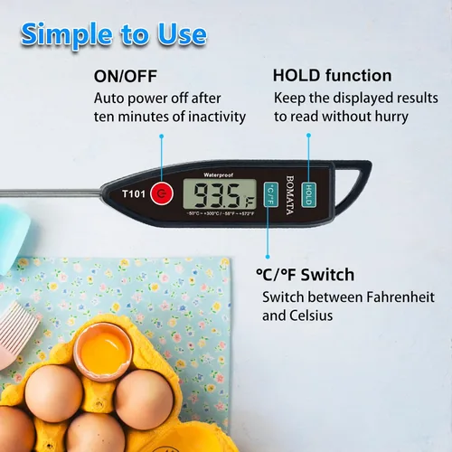 Vista 5 de BOMATA Termómetro digital para agua, líquido, vela y cocina. Termómetro de lectura instantánea para alimentos, resistente al agua IPX7 con sonda