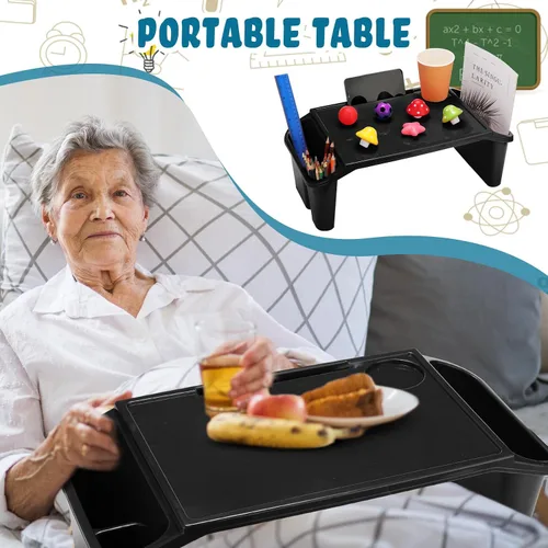 Vista 7 de Kisston 12 piezas de escritorio de regazo para niños, bandeja a granel, mesa de regazo, mesa de cama, escritorio de plástico con espacio