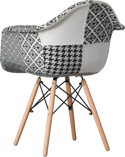 Vista 6 de Mid-Century - Juego de 2 sillas de tela moderna con brazos para sala de estar, patas de madera de haya, color blanco y negro