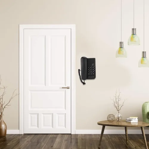 Vista 2 de Teléfono fijo, soporte de pared de escritorio con cable, teléfono de extensión inglés con silencio/una, función de redireccionamiento/flash