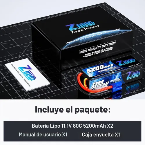 Vista 6 de Zeee Batería Lipo de 11.1V 80C 5200mAh 3S con conector EC5 (2 paquetes)