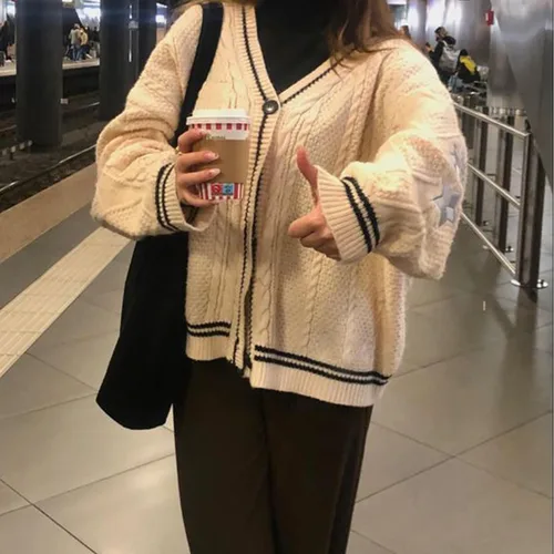 Vista 5 de Mundoven Cárdigan de punto de gran tamaño para mujer, casual, con botones, manga larga, cuello en V, suéteres folclóricos para exteriores