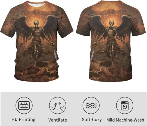 Vista 4 de Liohans Camiseta de manga corta con esqueleto gótico de verano para hombre