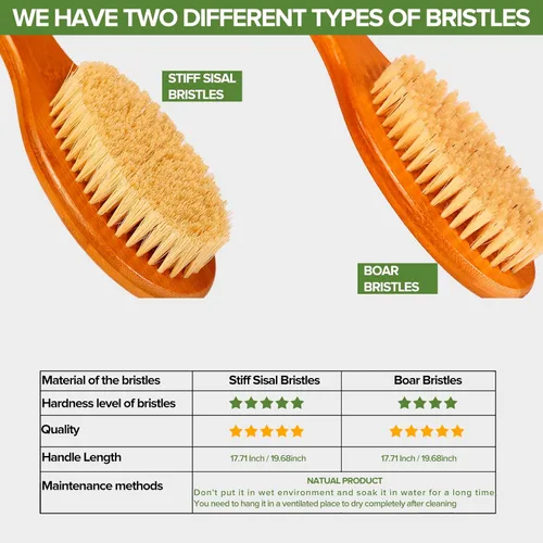 Vista 5 de ICANdOIT - Cepillo de baño de mango largo antideslizante de cerdas de jabalí natural de 17.71 pulgadas, limpiador de ducha con mango doblado