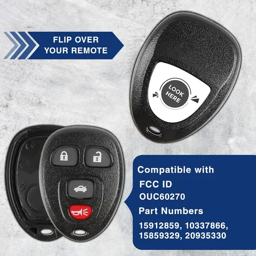 Vista 5 de KeylessOption Funda de Reemplazo para Llave con Control Remoto para 2006 2007 2008 2009 2010 2011 2012 2013 2014 2015 2016 Buick Cadillac Chevrolet