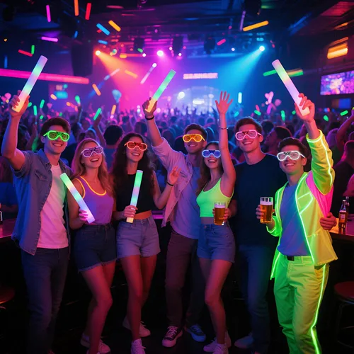 Vista 2 de Paquete de 42 lentes LED, 7 colores neón (2 nuevos colores neón añadidos), suministros de fiesta que brillan en la oscuridad, recuerdos para niños