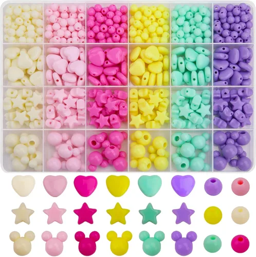 Vista 10 de 1440 piezas de cuentas redondas de acrílico mate de 6 mm de color caramelo, 24 colores surtidos de cuentas de chicle de plástico con agujero Juego