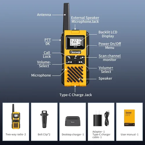 Vista 7 de Gaswei G1pro IP67 Walkie Talkies impermeables FRS para adultos de largo alcance, recargables con vibración, radios bidireccionales de emergencia