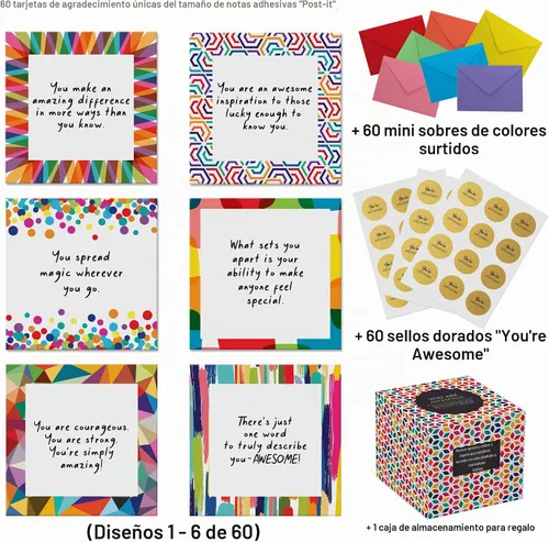 Vista 2 de Dessie 60 tarjetas inspiracionales con sobres de 3.5 x 3.5. Sellos "Eres Increíble" para reconocimiento, aliento, gratitud, afirmaciones positivas