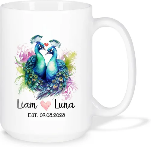 Vista 12 de Taza de café personalizada con diseño de zorro de 11 onzas, 15 onzas, divertida taza de viaje para pareja de zorros, taza de té con nombre y fecha