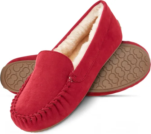 Vista 47 de Floopi Pantuflas para mujer, forro de piel sintética suave con espuma viscoelástica acogedora, pantuflas de casa para mujer con suela antideslizante