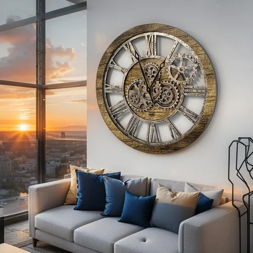 Vista 5 de ImprovingLife El Reloj de Engranajes El Reloj de Pared Original con Engranaje de Movimiento Real Vintage Industrial de Gran Tamaño Rústico de Granja