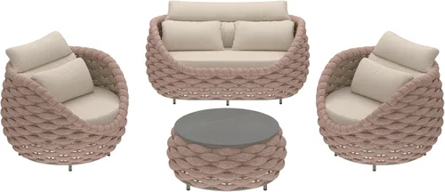 Vista 9 de Juego de muebles de mimbre de aluminio, 4 piezas, color gris Gris oscuro