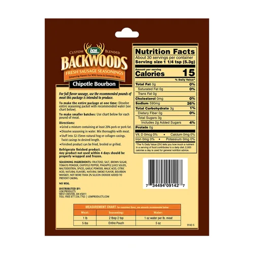 Vista 2 de LEM BACKWOODS Salchicha fresca - Condimento Chipotle Bourbon 5.6 oz