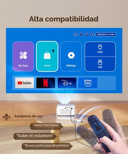 Vista 4 de Miniproyector inteligente 2026 compatible con 4K y 8K, portátil con WiFi 6 y Bluetooth 5.4, enfoque automático y corrección trapezoidal vertical