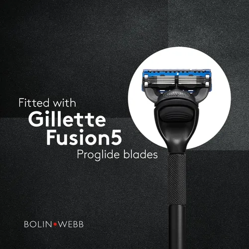 Vista 5 de Bolin Webb Generation Razor & Stand - Maquinillas de afeitar de lujo para hombres con 5 cuchillas Gillette Fusion, afeitadora de aluminio de alta