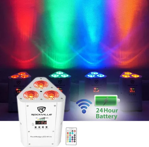 Vista 2 de (4) Rockville RockWedge LED blanco RGBWA+UV recargable luces DMX inalámbricas + bolsa