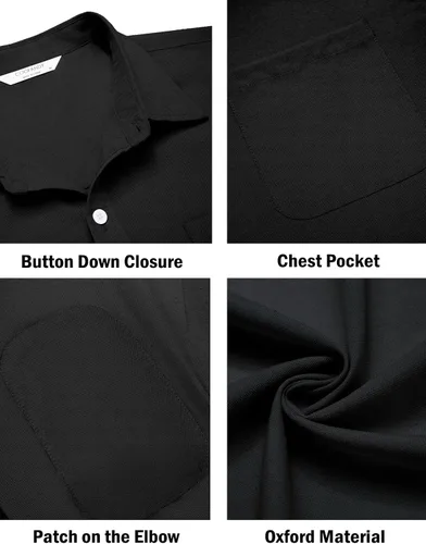 Vista 35 de COOFANDY Camisa Oxford de manga larga con botones para hombre, camisas de vestir de ajuste regular