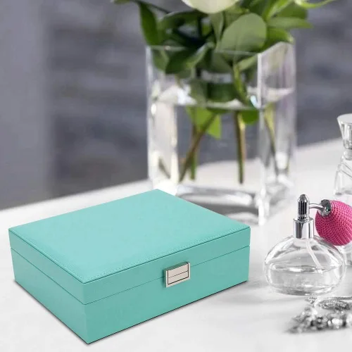 Vista 6 de Joyero, organizador de joyas de doble capa, organizador de almacenamiento de joyas de viaje para mujeres y niñas, regalo verde