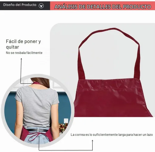Vista 5 de Aceite de cocina de PU y delantales impermeables para mujeres con bolsillo para cocinar y lavar