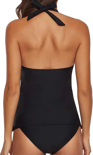 Vista 4 de AnnJo Traje de baño de dos piezas sexy con cuello en V y volantes halter sin espalda