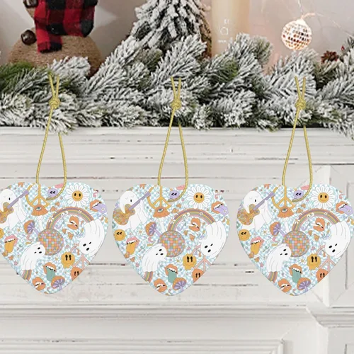 Vista 6 de Adornos de Navidad retro de los años 70, diseño de hongos groovy, arco iris, cerámica, adorno de Navidad, decoración de árbol de Navidad, regalos